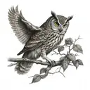 owl perched on a branch tattoo design idea