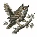 owl perched on a branch tattoo design idea