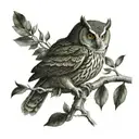owl perched on a branch tattoo design idea
