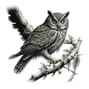 owl perched on a branch tattoo design idea