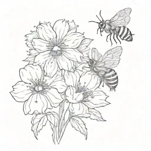 "how lucky are we" with may and june birth flowers growing in the words and a bee  tattoo design idea