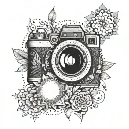 An intricate mandala design incorporating camera lenses and nature elements tattoo design idea