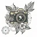 An intricate mandala design incorporating camera lenses and nature elements tattoo design idea