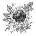 An intricate mandala design incorporating camera lenses and nature elements tattoo design idea
