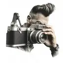 A surrealistic portrait of a photographer with a camera for a head, capturing the essence of living through the lens tattoo design idea