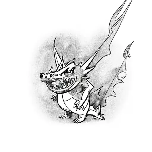 A new-school design of Charizard breathing fire on a Bacardi logo, with tropical Cuban flowers surrounding them tattoo design idea