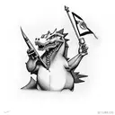 A realistic portrait of Charizard holding a Bacardi bottle, with a Cuban flag in the background tattoo design idea