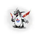 A realistic portrait of Charizard holding a Bacardi bottle, with a Cuban flag in the background tattoo design idea