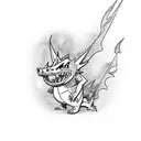 A new-school design of Charizard breathing fire on a Bacardi logo, with tropical Cuban flowers surrounding them tattoo design idea