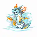 A new-school design of Charizard breathing fire on a Bacardi logo, with tropical Cuban flowers surrounding them tattoo design idea