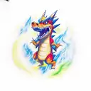 A new-school design of Charizard breathing fire on a Bacardi logo, with tropical Cuban flowers surrounding them tattoo design idea