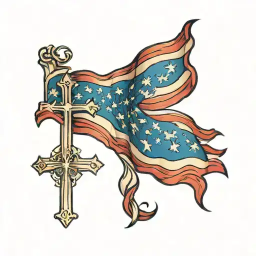 American flag background  with cross tattoo design idea