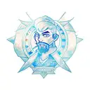 A computer engineer merging with a World of Warcraft Horde character, surrounded by gaming symbols tattoo design idea