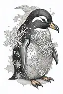 black and white penguin with snowflake backgrond tattoo design idea