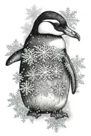 black and white penguin with snowflake backgrond tattoo design idea