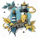 canaries lighthouse yellow and navy, acorn leaf tattoo design idea