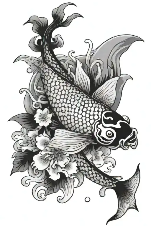butterfly koi, waves, oni mask, cherry tree growing tattoo design idea