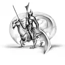 A knight riding a dragon into battle tattoo design idea