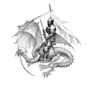 A knight riding a dragon into battle tattoo design idea