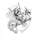A knight riding a dragon into battle tattoo design idea
