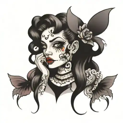 girl with pretty face and ugly heart  tattoo design idea