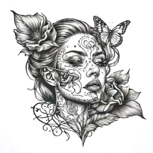 girl with pretty face and ugly heart  tattoo design idea