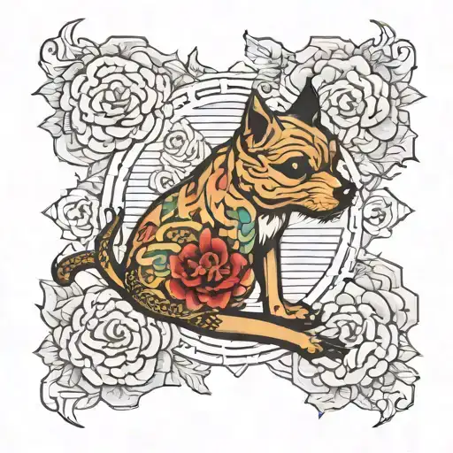 Japanese dragon, border terrier, rose tattoo design idea
