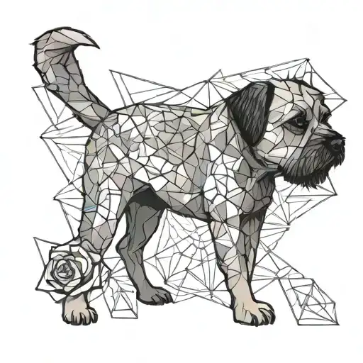 border terrier standing proud and a rose  tattoo design idea