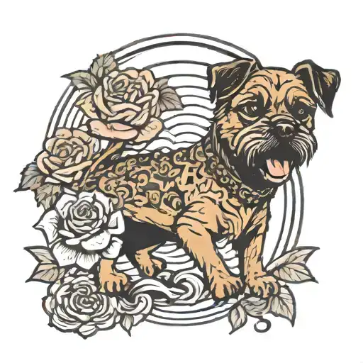 border terrier riding on a Japanese dragon, and a rose  tattoo design idea