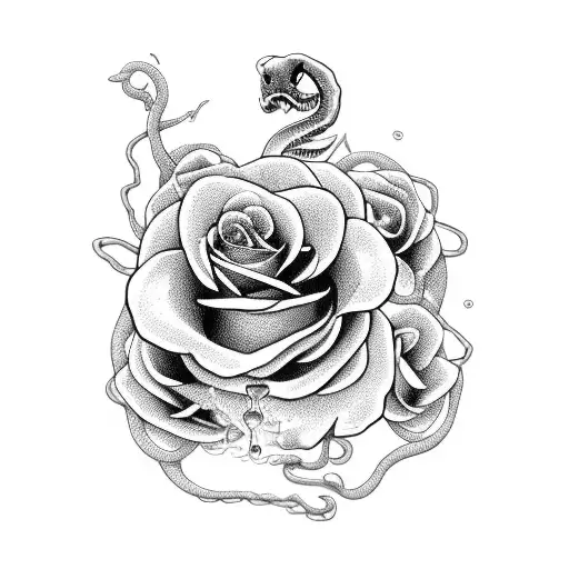 snake with roses with turns to liquid and drips at the bottom tattoo design idea