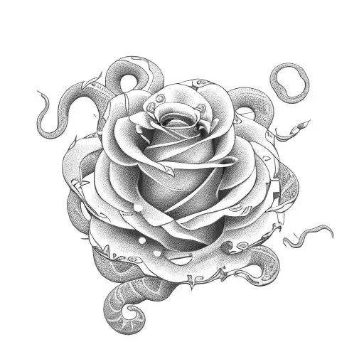 snake with roses with turns to liquid and drips at the bottom tattoo design idea