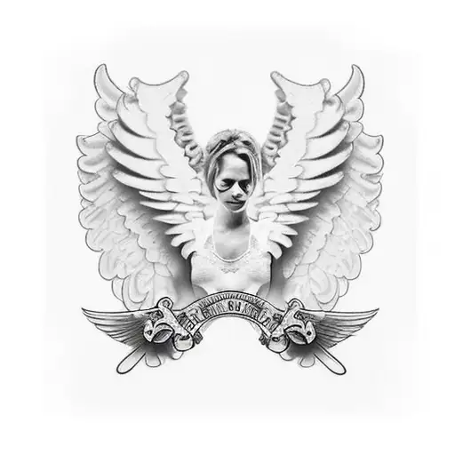 memorial tattoo of just angel wings with a cowboy hat as the halo, with roman numerals underneath for years alive tattoo design idea