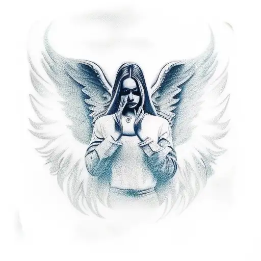 memorial tattoo with angel wings and cowboy hat as halo tattoo design idea
