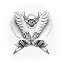 memorial tattoo of just angel wings with a cowboy hat as the halo, with roman numerals underneath for years alive tattoo design idea