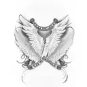 memorial tattoo of just angel wings with a cowboy hat as the halo, with roman numerals underneath for years alive tattoo design idea