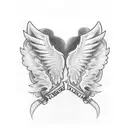 memorial tattoo of just angel wings with a cowboy hat as the halo, with roman numerals underneath for years alive tattoo design idea