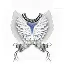 memorial tattoo of just angel wings with a cowboy hat as the halo, with roman numerals underneath for years alive tattoo design idea