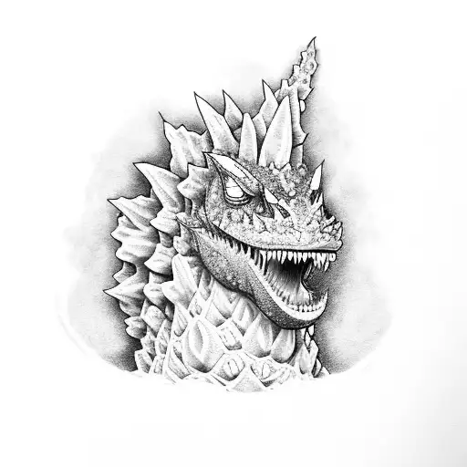 daffodils and Godzilla tattoo design idea