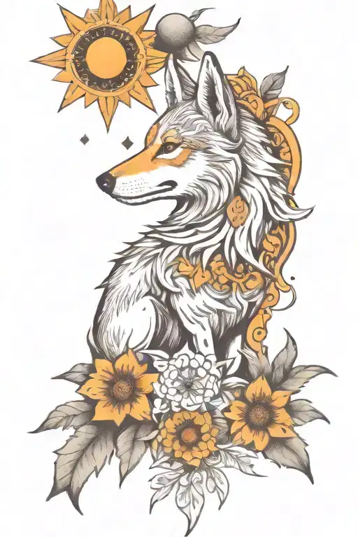 eidelweiss sun and howling coyote tattoo design idea