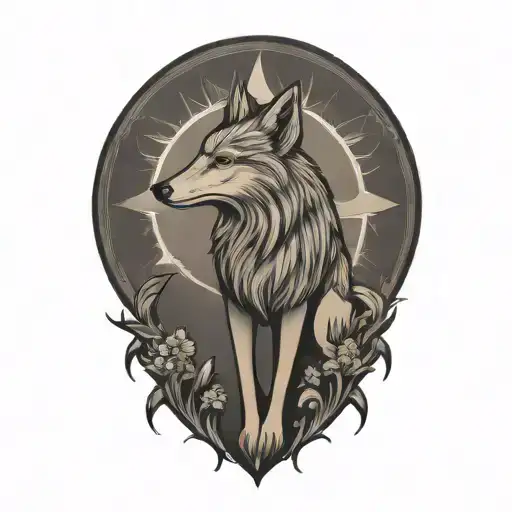 eidelweiss sun and howling coyote tattoo design idea