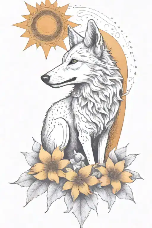 eidelweiss sun and howling coyote tattoo design idea