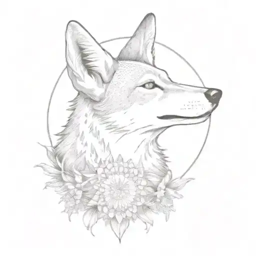 eidelweiss moon and howling coyote  tattoo design idea