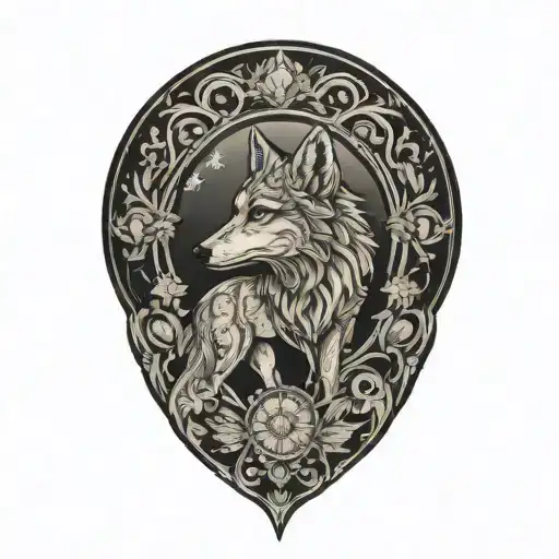 eidelweiss sun and howling coyote tattoo design idea