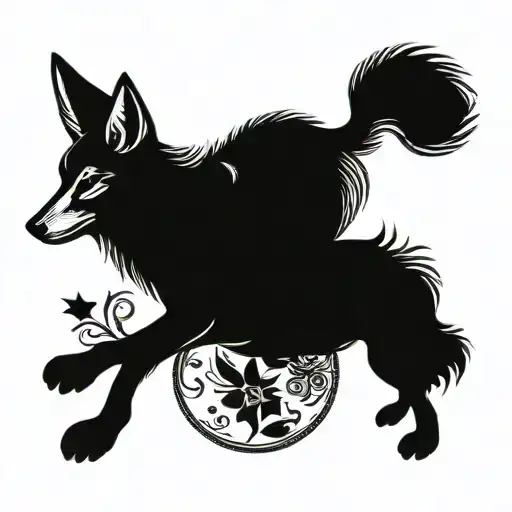 eidelweiss moon and seated coyote  tattoo design idea