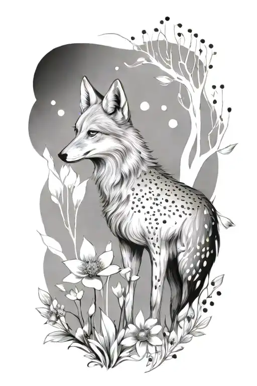 eidelweiss and coyote  tattoo design idea
