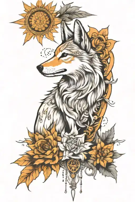 eidelweiss sun and howling coyote tattoo design idea