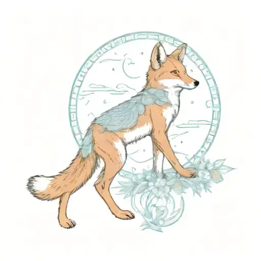  sitting  coyote and  eidelweiss moon tattoo design idea