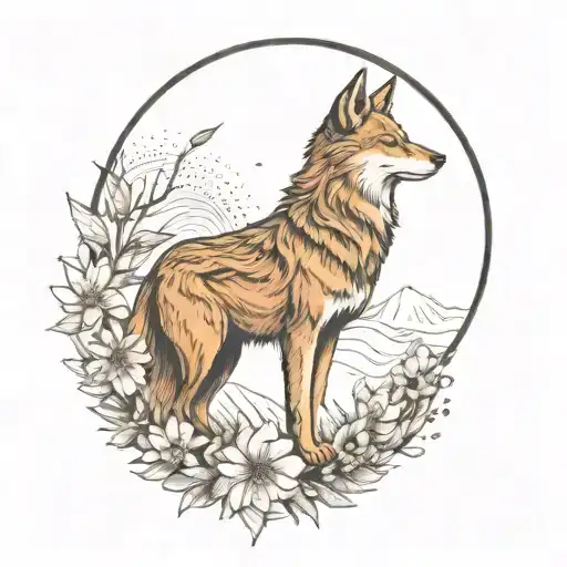 eidelweiss sun and howling coyote tattoo design idea