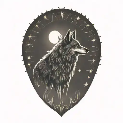 eidelweiss sun and howling coyote tattoo design idea