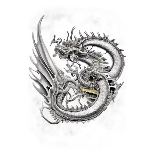 steampunk mechanical dragon tattoo design idea